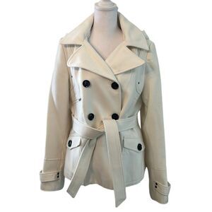 Maralyn & Me size L warm hooded double breasted belted off white jacket GUC
